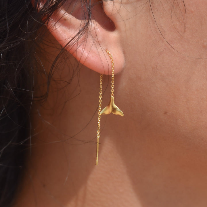 Gold Vermeil Whale Tail Threader Earrings