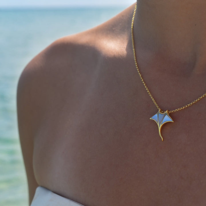 Gold Mother of Pearl Manta Ray Necklace