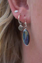 Load image into Gallery viewer, abalone earrings, paua shell earrings, abalone jewellery, paua shell jewellery, ocean jewellery, silver earrings, seashell hoops, pearl studs