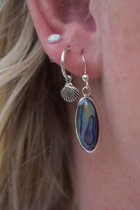 abalone earrings, paua shell earrings, abalone jewellery, paua shell jewellery, ocean jewellery, silver earrings, seashell hoops, pearl studs