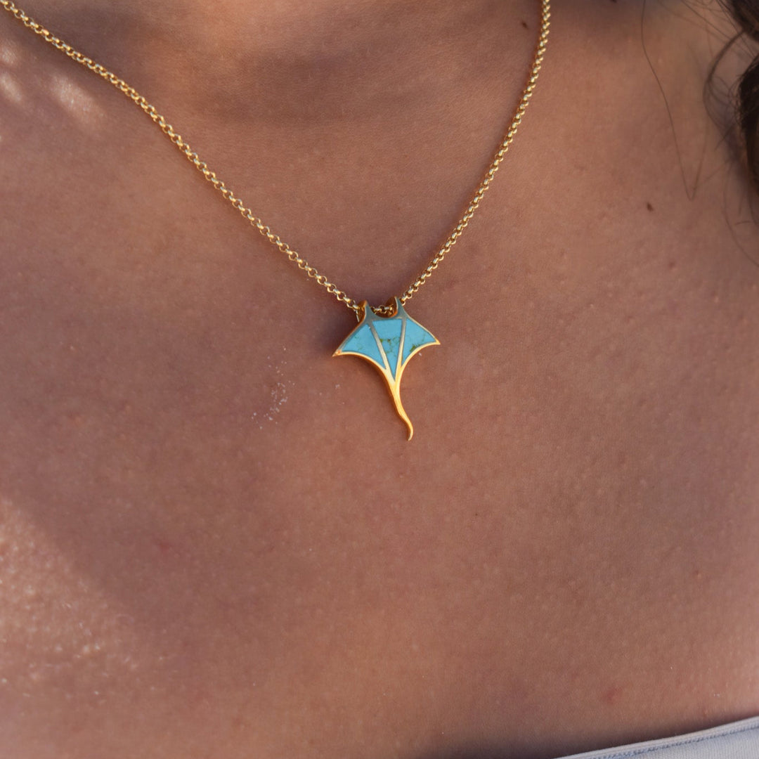 Gold Vermeil Turquoise Manta Ray Necklace