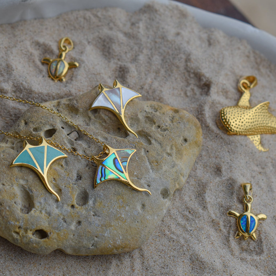 Gold Mother of Pearl Manta Ray Necklace