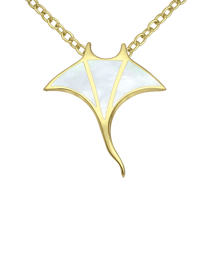 Gold Mother of Pearl Manta Ray Necklace
