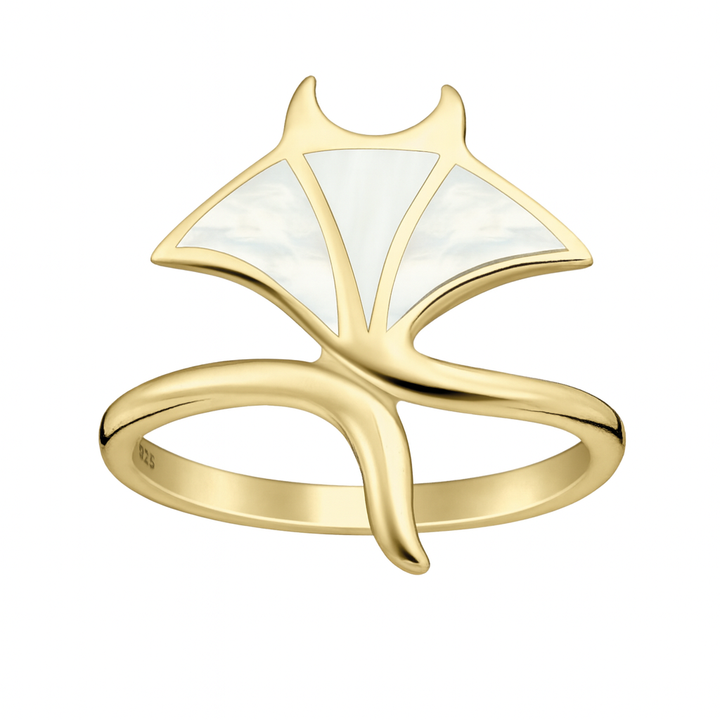 Gold Manta Ray Ring with Mother of Pearl