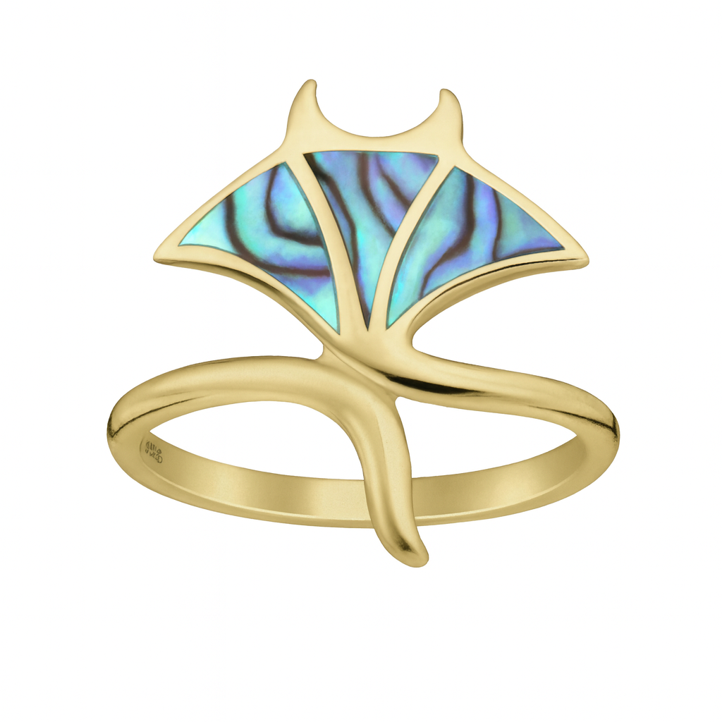 Manta Ray Ring with Abalone (Paua Shell) - Gold Vermeil