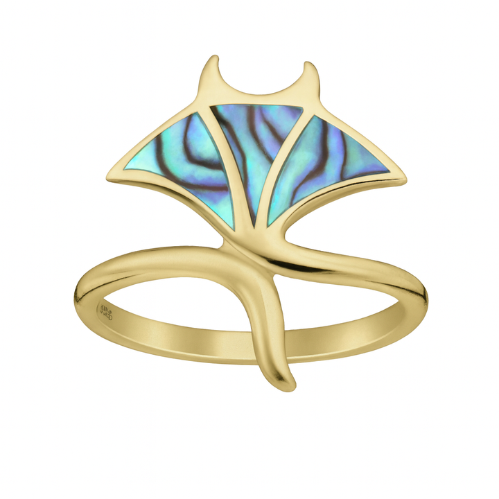 Manta Ray Ring with Abalone (Paua Shell) - Gold Vermeil