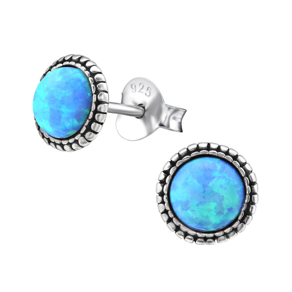 Blue Opal Beaded Ear Studs