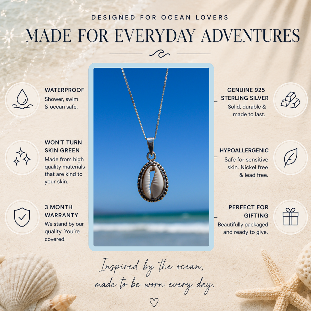 Cowrie Shell Necklace – Sterling Silver Ocean Pendant