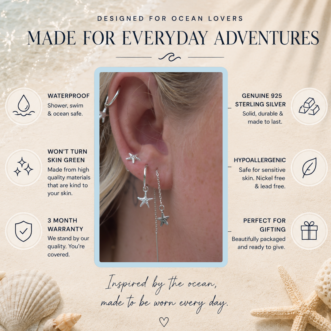 Starfish Hoop Earrings – Sterling Silver Beach Hoops for Everyday Wear