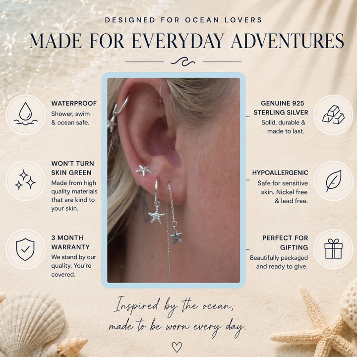 Starfish Hoop Earrings – Sterling Silver Beach Hoops for Everyday Wear