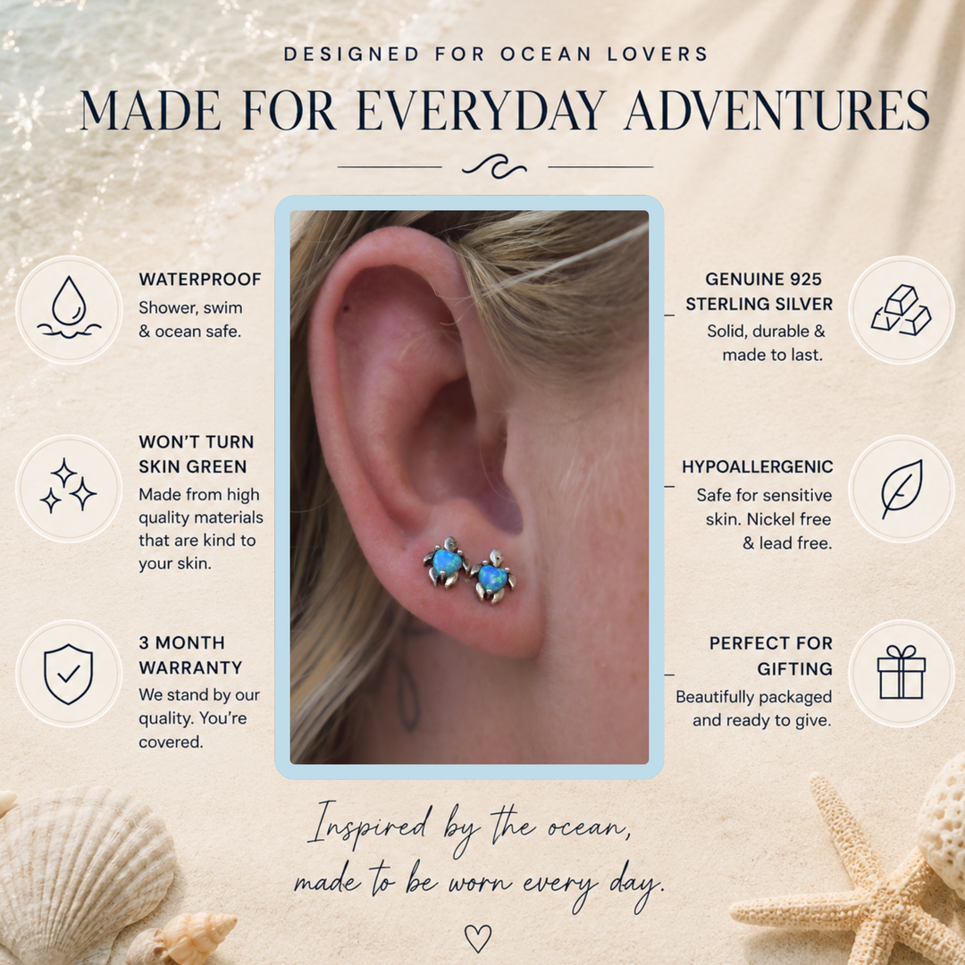 Blue Opal Turtle Stud Earrings (Lab Grown)