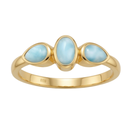 Three Stone Larimar Ring | Gold Vermeil