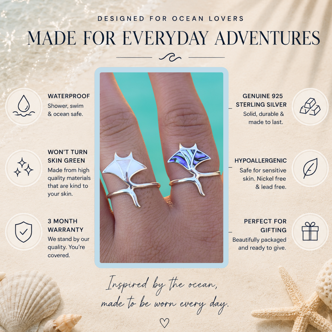 Abalone (Paua Shell) Manta Ray Ring - Sterling Silver