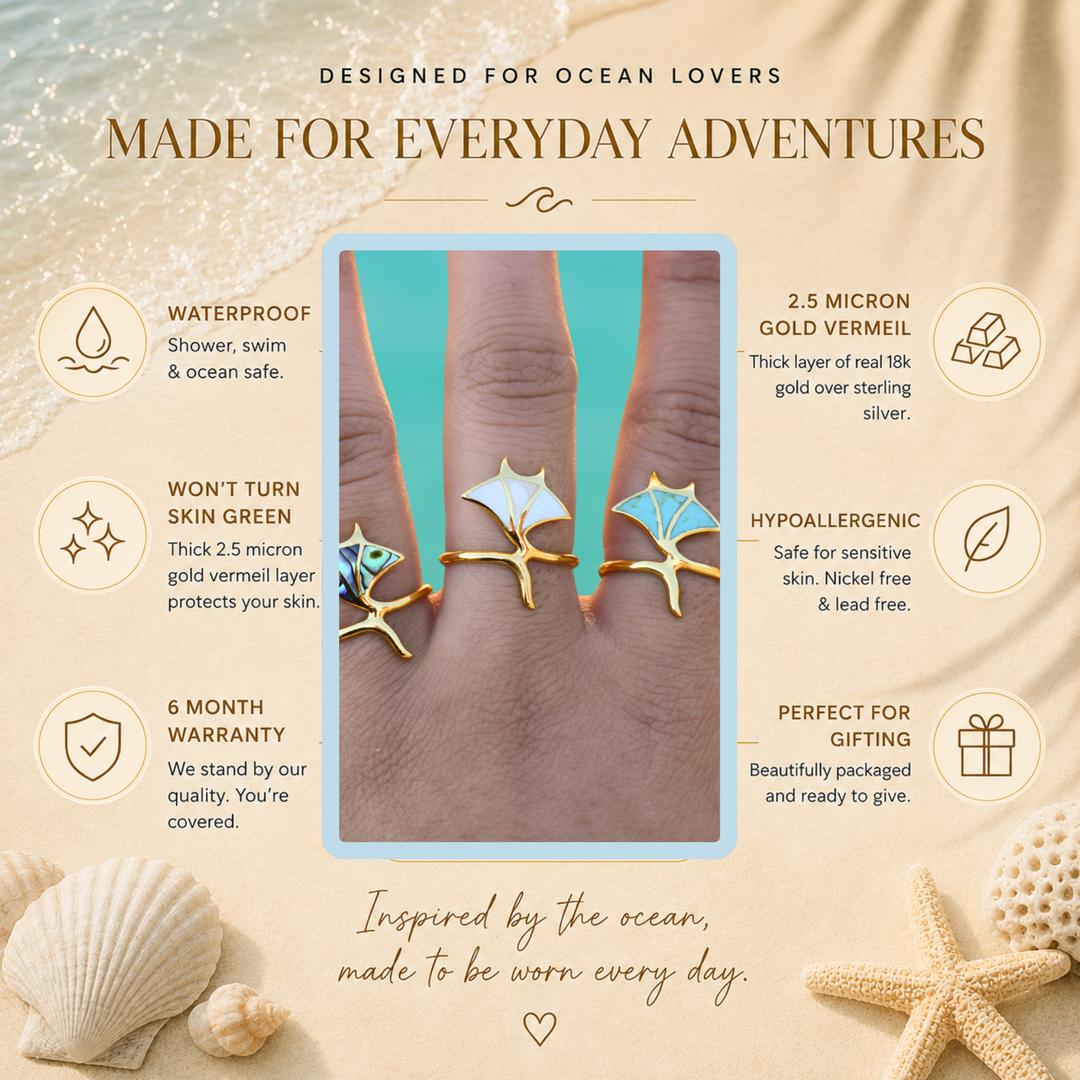 Manta Ray Ring with Turquoise - Gold Vermeil