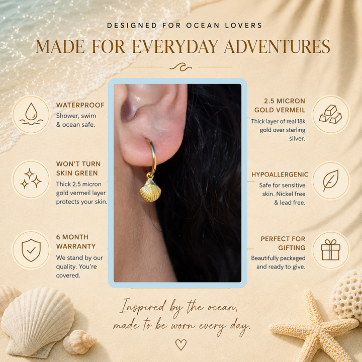 Gold Vermeil Seashell Hoop Earrings
