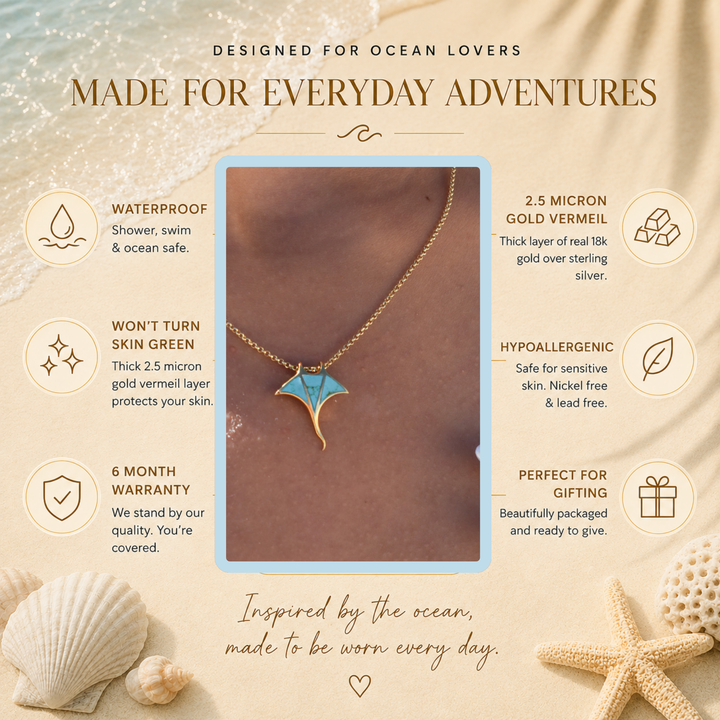 Gold Vermeil Turquoise Manta Ray Necklace