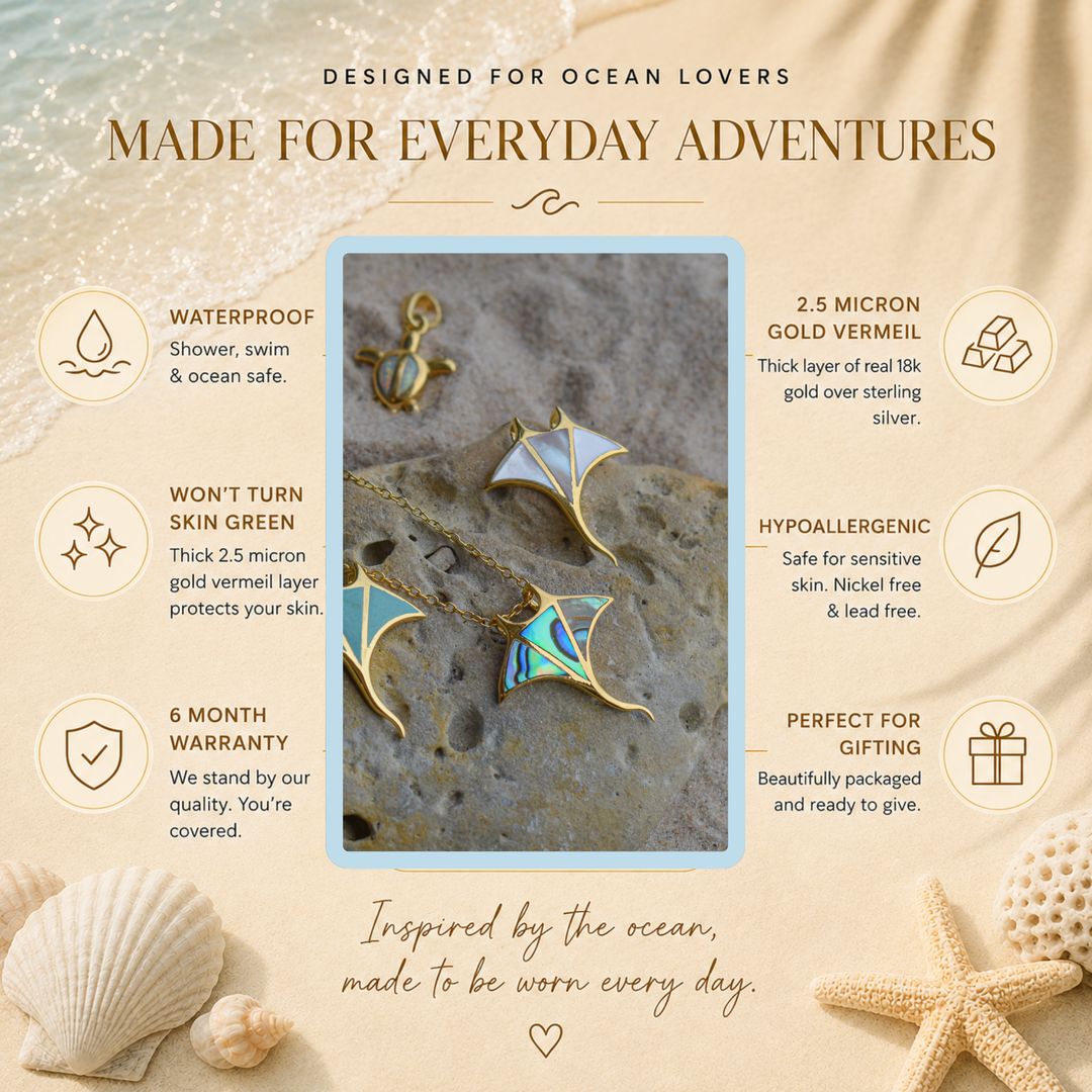 Gold Mother of Pearl Manta Ray Necklace