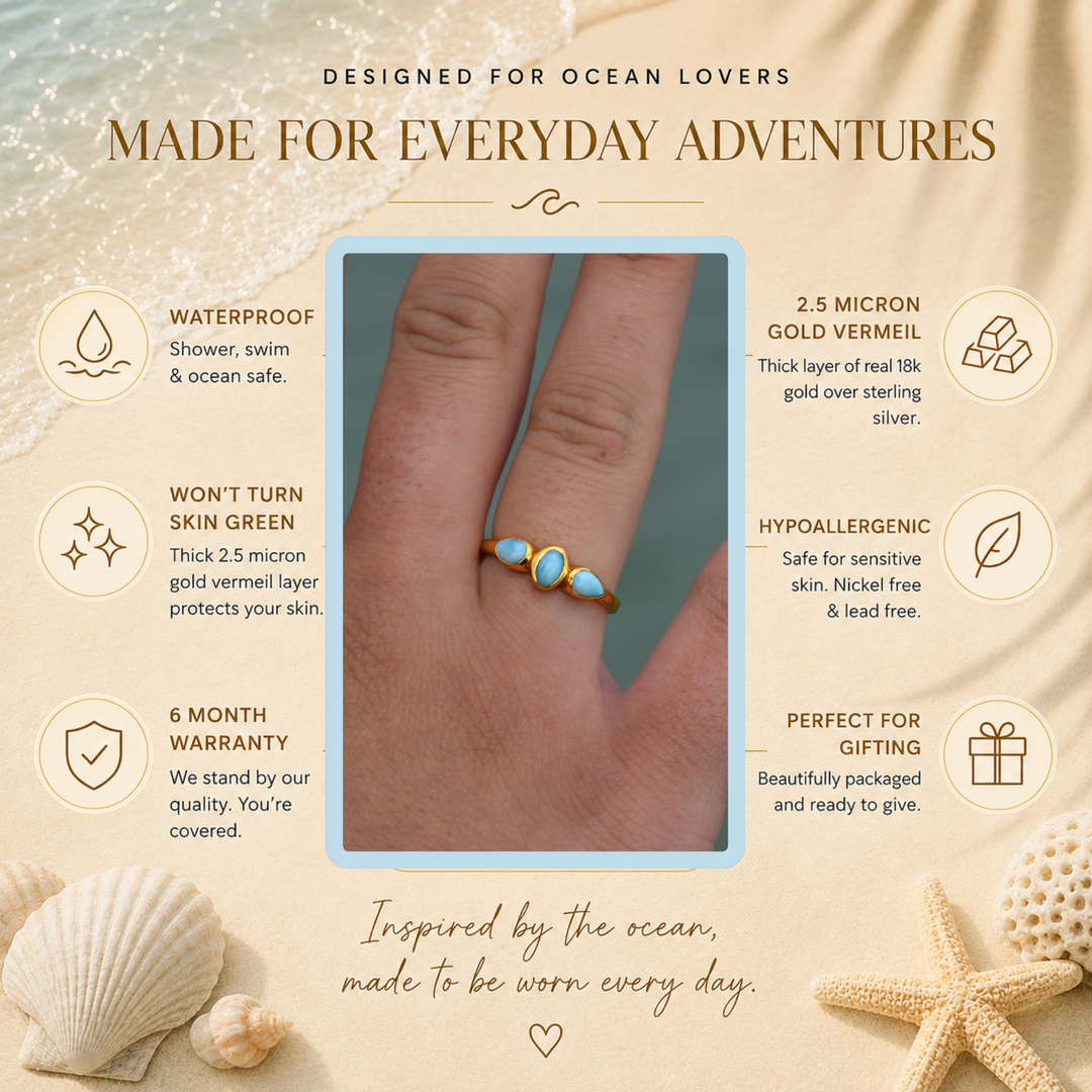 Three Stone Larimar Ring | Gold Vermeil