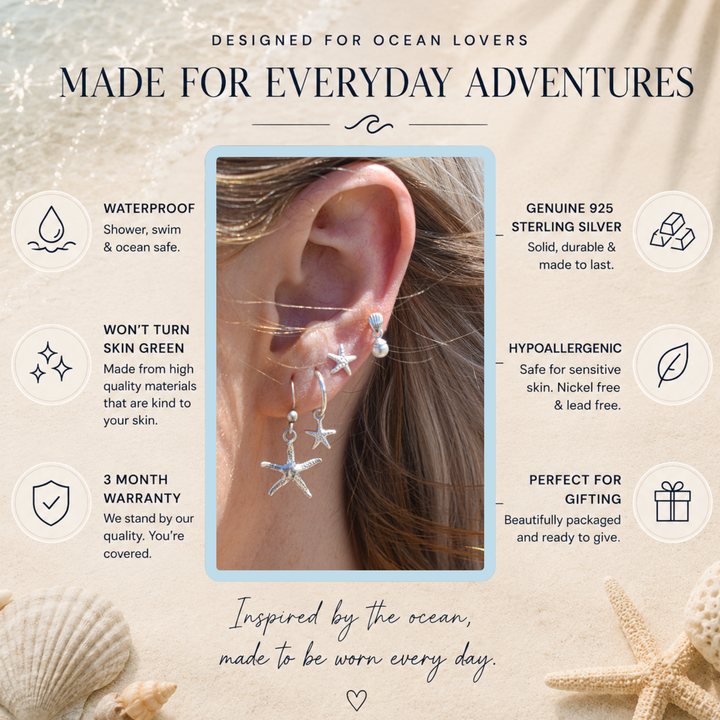 Starfish Hook Earrings – Sterling Silver Beach Dangle Earrings