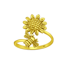 Load image into Gallery viewer, Bee ans Sunflower Ring, Gold Rings, Bee Ring, Sunflower Ring, Bee Jewellery, Sunflower Jewellery, Sunflower Lover Gift, Bee Lover Gift, Gold, Gold Jewellery