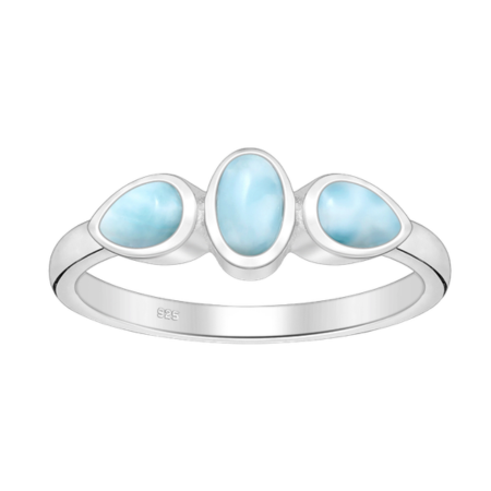Three Stone Larimar Ring | Sterling Silver