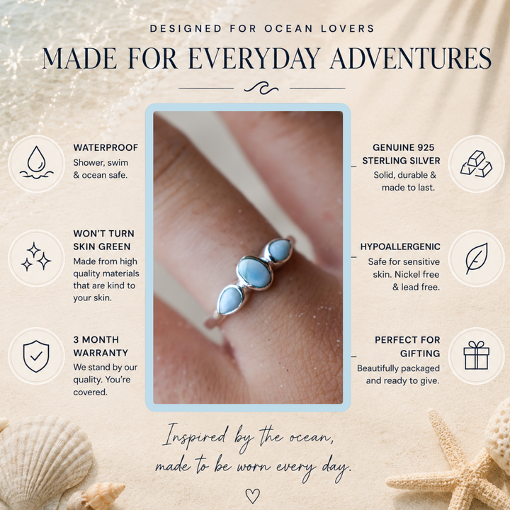 Three Stone Larimar Ring | Sterling Silver