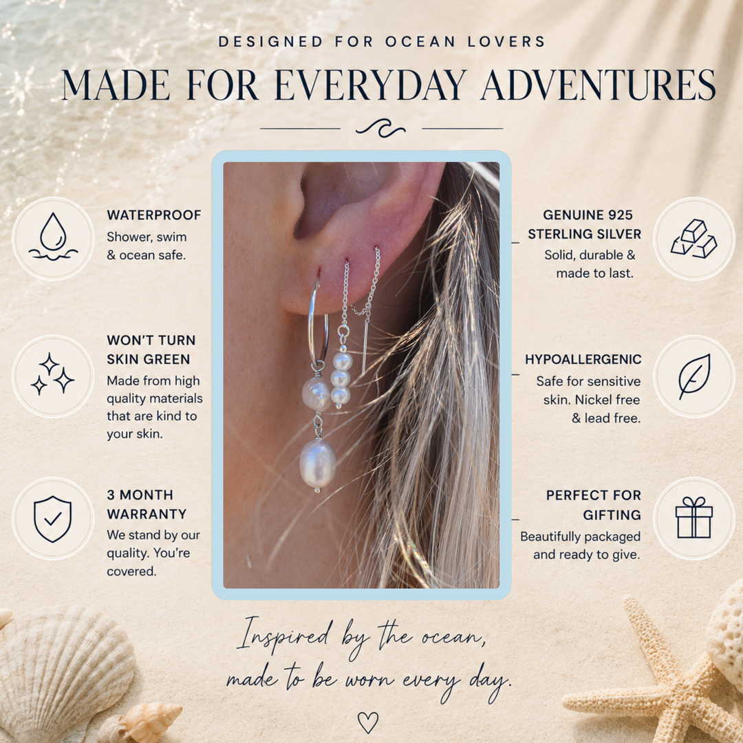 Pearl Hoop Earrings – Sterling Silver Dangle Hoops with Freshwater Pearls