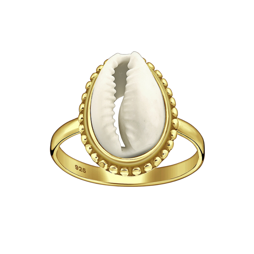 Gold Cowrie Ring, Seashell Jewellery, Gold Ring, Conch Ring, Beach Jewellery, Ocean Jewellery, Gold Band, Cowrie Shell Jewellery, Surfer Gift, Ocean Lover Gift, showerproof jewellery