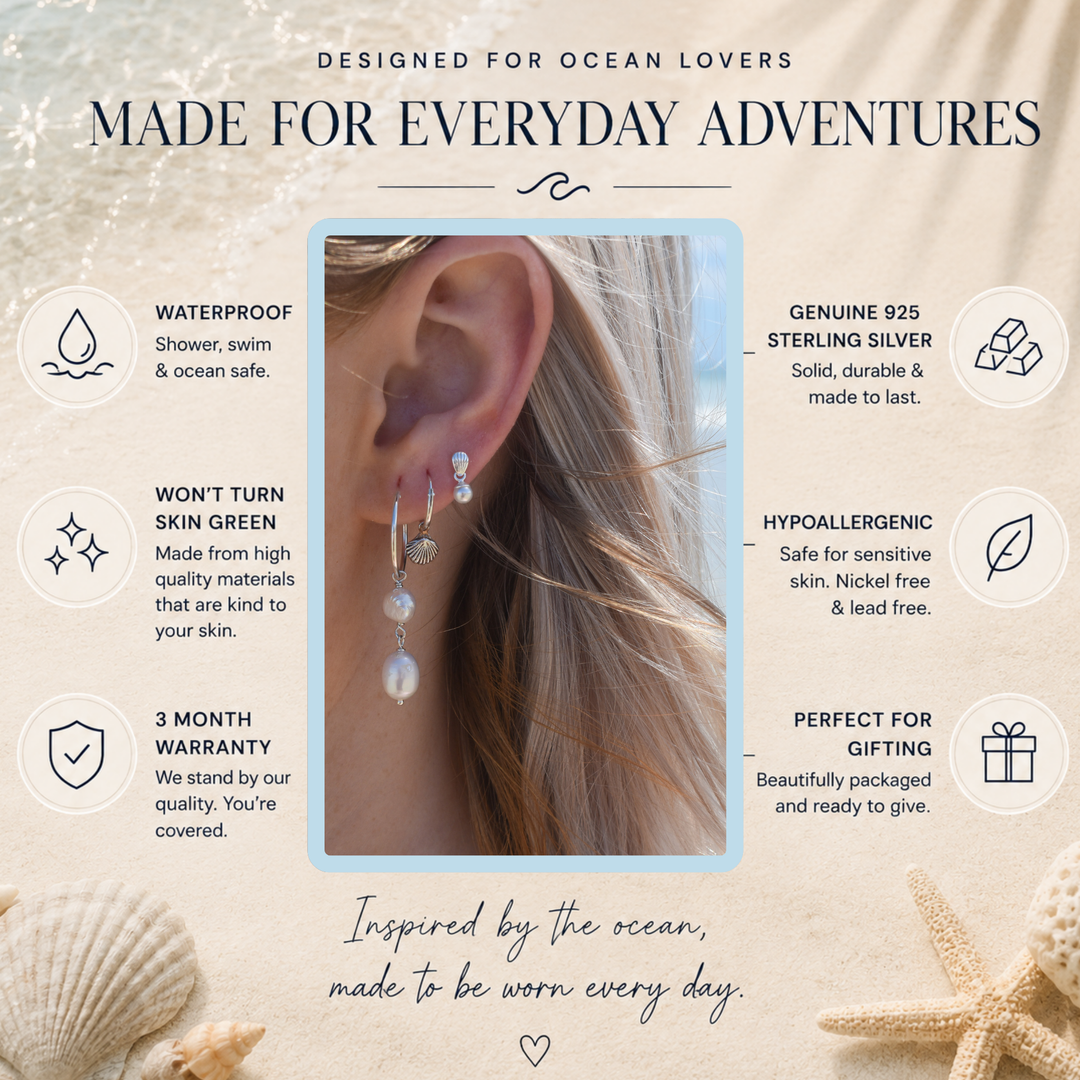 Shell Pearl Stud Earrings – Sterling Silver Ocean-Inspired Pearl Studs