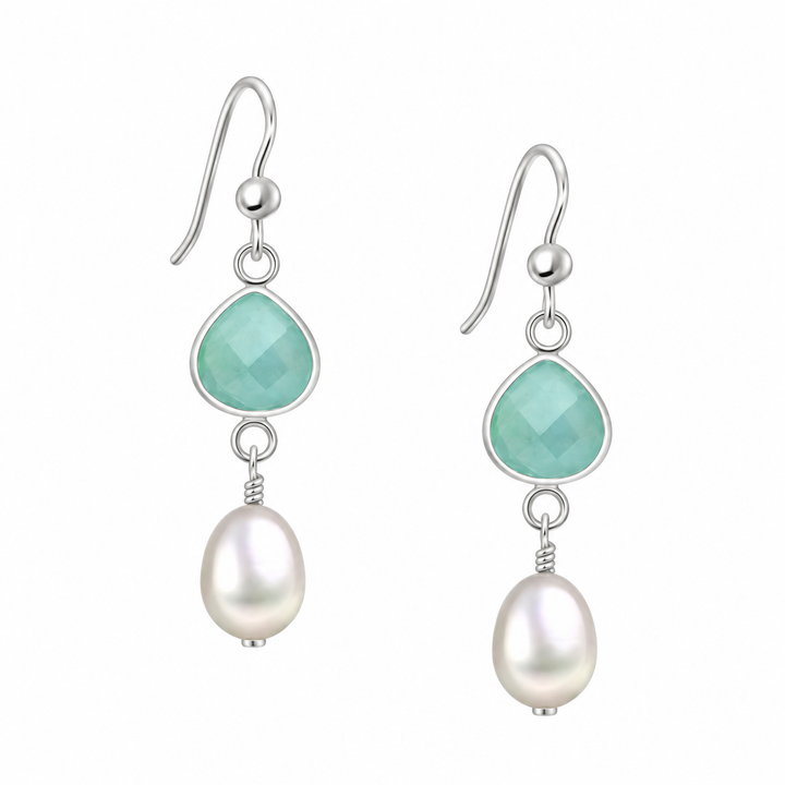 Amazonite & Pearl Drop Earrings | Sterling Silver
