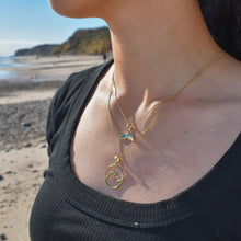 Load image into Gallery viewer, Gold Wave Necklace, Beach Jewellery, Ocean Lover Gift, Sea Life Charm, Showerproof Jewellery, Gold Statement Pendant, Gold Plated Jewellery