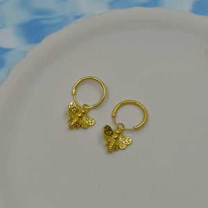 Gold Bee Hoop Earrings,  Dainty Honey Bee Earrings, Gardening Gift or Women, Bumble Bee Gifts, Tiny Gold Hoops, Insect Jewellery,  Minimalist Earrings, Simple Gold Hoops