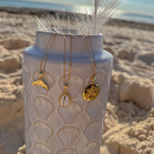 Load image into Gallery viewer, Cowrie shell necklace, beach lover gift, ocean jewellery, seashell pendant, surfer jewellery, showerproof jewellery, ocean lover gift