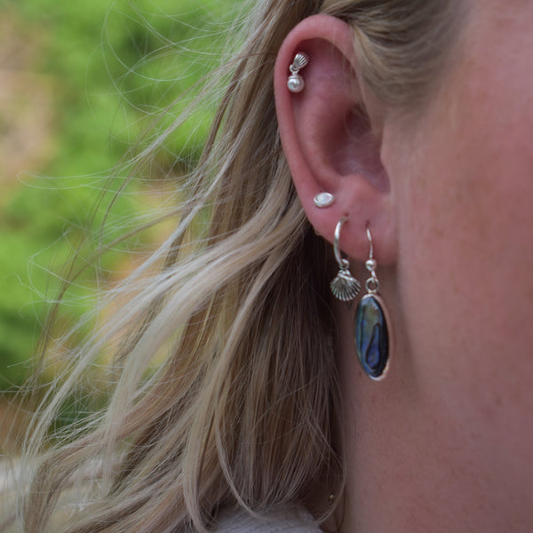 abalone earrings, paua shell earrings, abalone jewellery, paua shell jewellery, ocean jewellery, silver earrings, seashell hoops, pearl earrings
