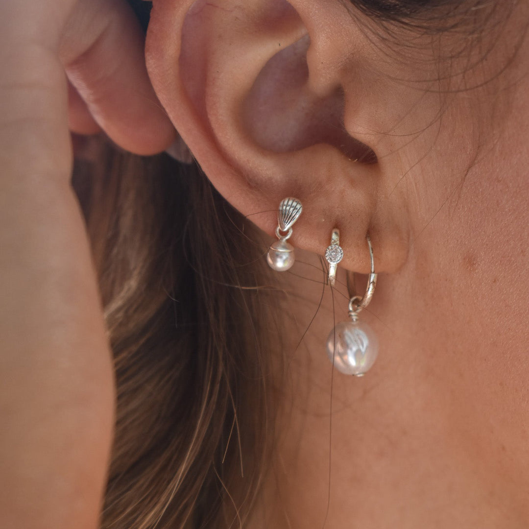 Pearl Hoop Earrings – Waterproof Sterling Silver Sleepers