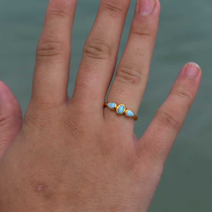 Three Stone Larimar Ring | Gold Vermeil