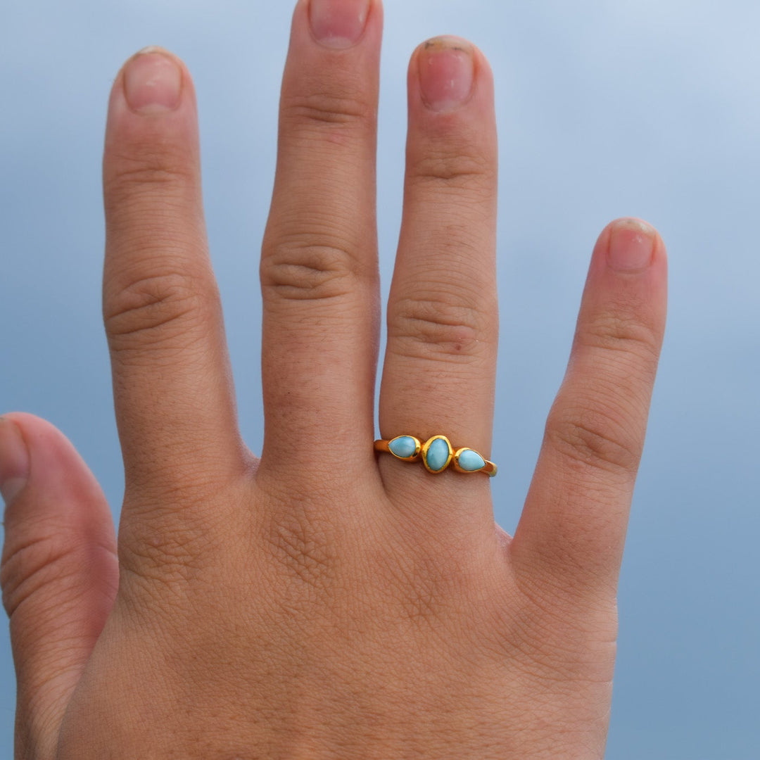 Three Stone Larimar Ring | Gold Vermeil