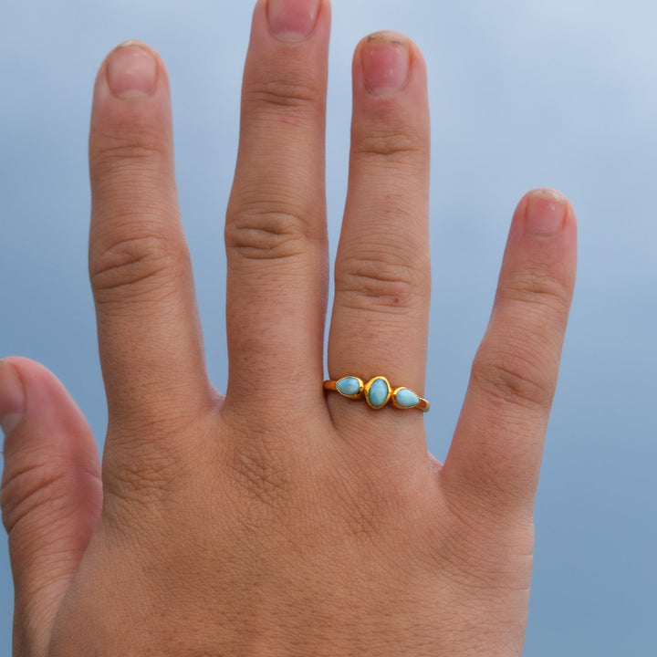 Three Stone Larimar Ring | Gold Vermeil