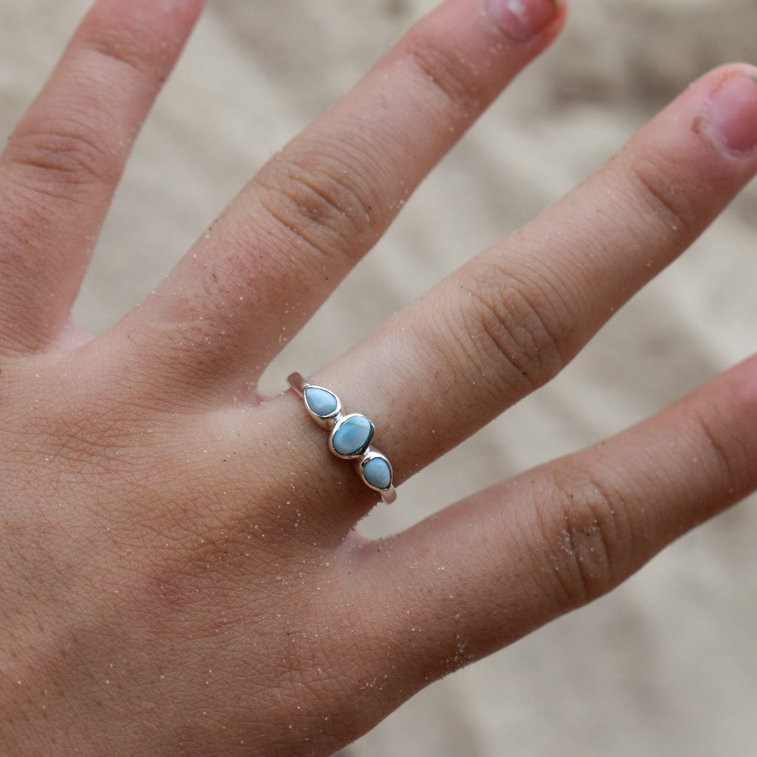 Three Stone Larimar Ring | Sterling Silver