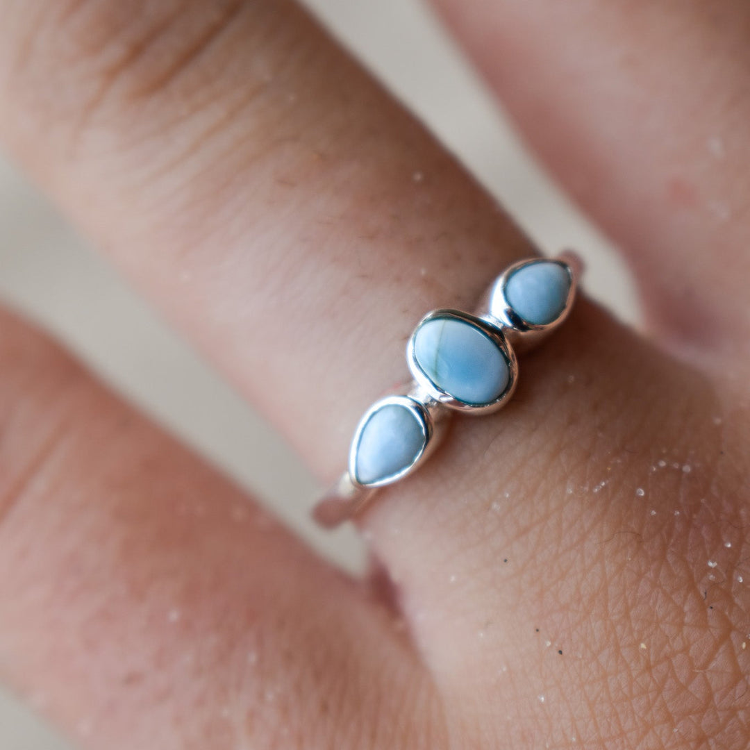 Three Stone Larimar Ring | Sterling Silver