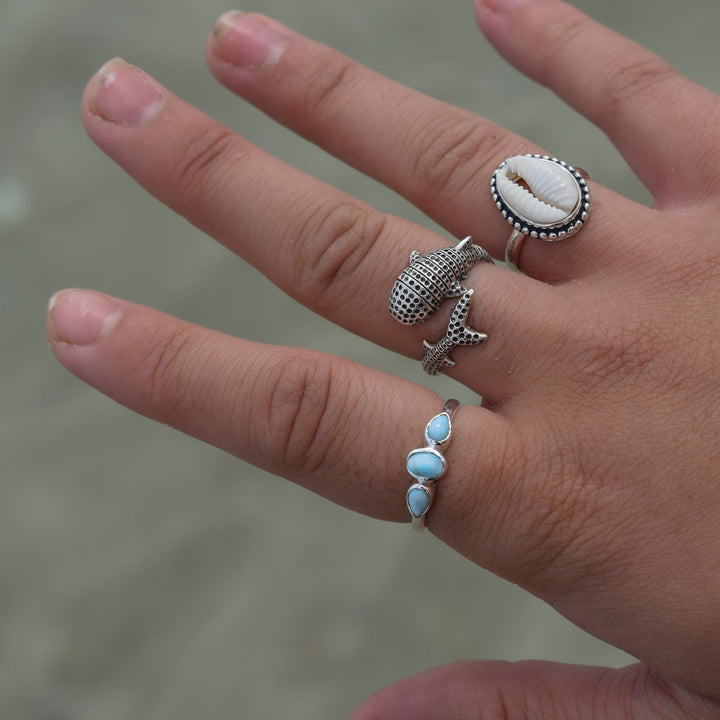 Three Stone Larimar Ring | Sterling Silver