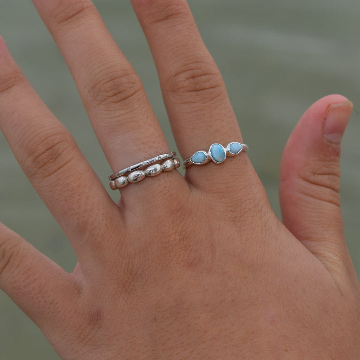 Three Stone Larimar Ring | Sterling Silver