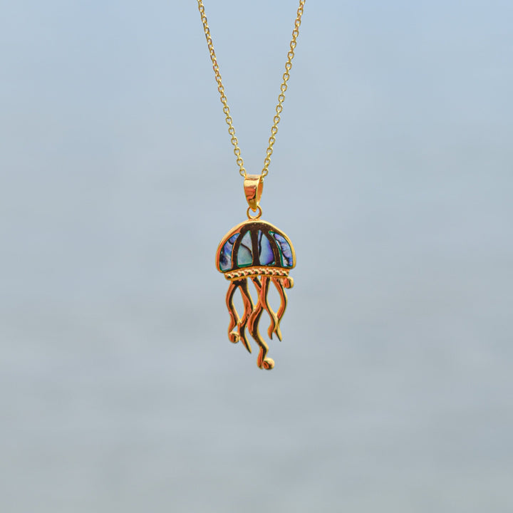 Pāua Shell Jellyfish Necklace | Gold Vermeil