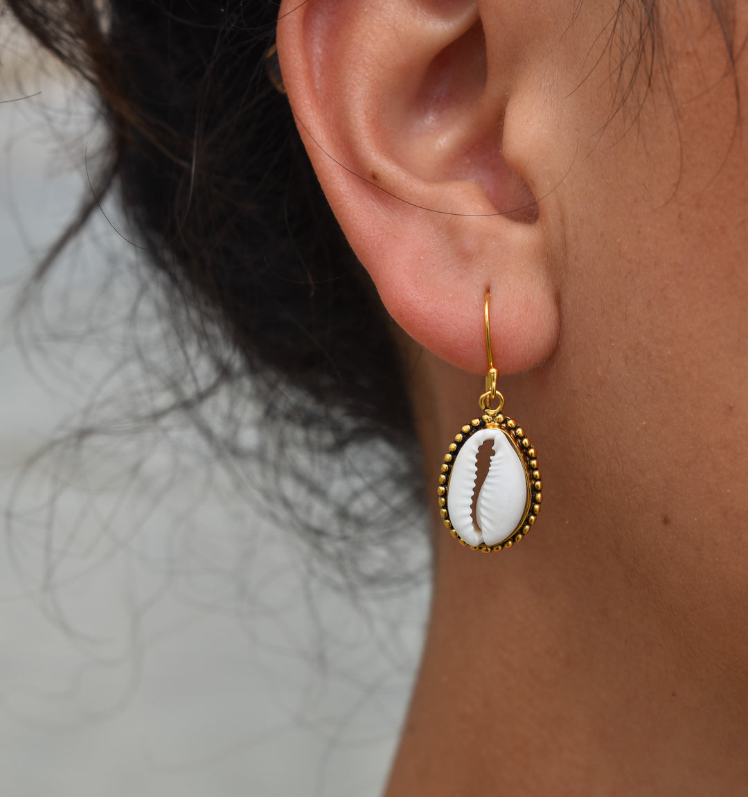 Cowrie Shell Hook Earrings | Gold Vermeil