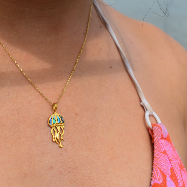Pāua Shell Jellyfish Necklace | Gold Vermeil