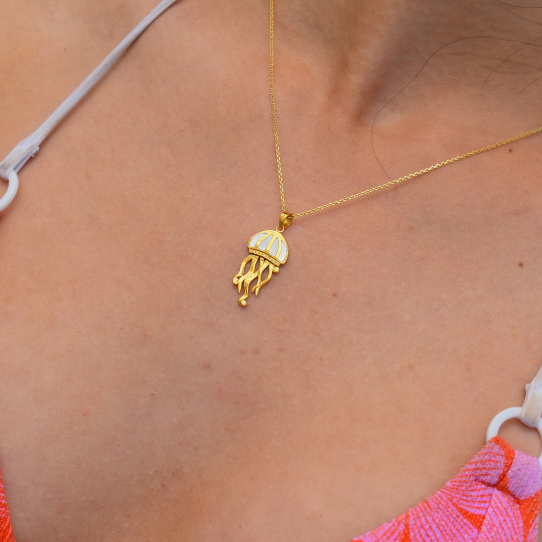 Mother of Pearl Jellyfish Necklace | Gold Vermeil