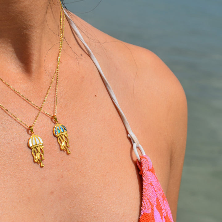 Pāua Shell Jellyfish Necklace | Gold Vermeil