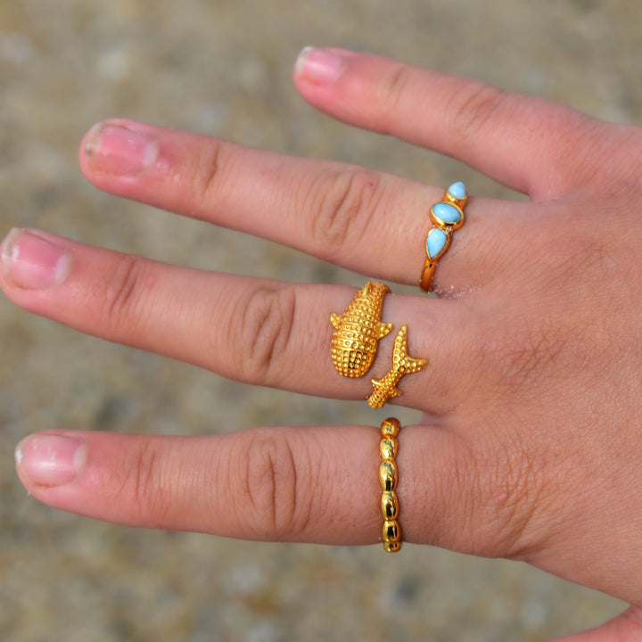 Three Stone Larimar Ring | Gold Vermeil