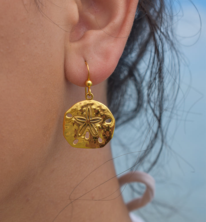 Sand Dollar Hook Earrings | Gold Vermeil