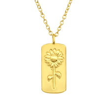 Load image into Gallery viewer, Gold Sunflower Necklace, Sunflower Jewelry for Women, Engraved Jewellery, Showerproof Pendant, Tarnish Free, Nature Lover Gift, Animal Charm